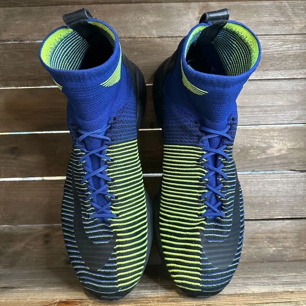 Mens Nike Zoom‎ Mercurial XI Blue Flyknit Mid Athletic Soccer Sneakers Size 13 D